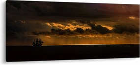 Obraz plachetnice pri západe slnka (120x50 cm)