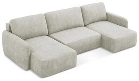 Krémová ženilková rozkladacia/s úložným priestorom rohová pohovka (do tvaru "U") Lilo – Makamii