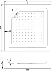 Mexen Rio, štvorcový sprchovací kút s posuvnými dverami 90(dvere) x 90(dvere) x 190 cm, 6mm číre sklo s pásikmi, čierny profil + biela sprchová vanička RIO, 860-090-090-70-20-4510