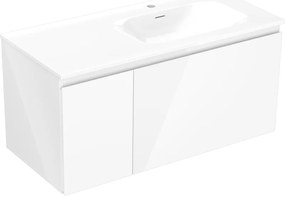 Mexen Orio, kúpeľňová skrinka 100 cm s pravým umývadlom Vela, 1S, 1D, biela lesklá, 91A13-10047-3-BBFF00-W23P00