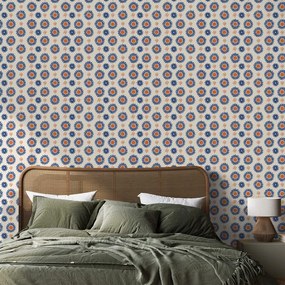 Samolepiaca tapeta oranžovo-modré kvetinové kruhy