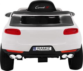 Ramiz Turbo-S batériové auto pre deti Biele + Diaľkové ovládanie + Pomalý štart + EVA kolesá + MP3 rádio
