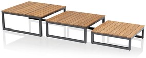 Ocean skid Platform set 3 konferenčných stolíkov sivo modré / teak top