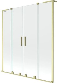 Mexen Velar L Duo, 2-krídlová posuvná vaňová zástena 140 x 150 cm, 8mm číre sklo, zlatá matná, 896-140-003-02-55