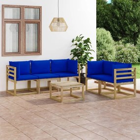 6-dielna záhradná sedacia súprava s modrými podložkami 3065245