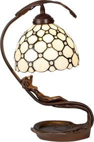 Krémová stolná lampa Tiffany Millie - 28 * 20 * 41 cm E14 / max 1 * 25W