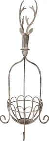 Šedo-hnedý antik kovový košík jeleň Deer - 28*28*68 cm