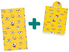 Plážový set SMILE – osuška 100×180 cm a pončo 80×145 cm, žltý