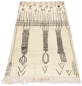 Ručne tkaný vlnený koberec BERBER BJ1147 Boujaad berber Boho, béžový / čierny