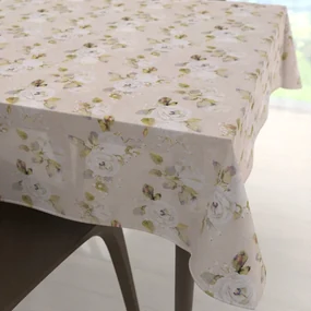 Biante Dekoračný štvorcový obrus PML-059 Biele ruže s perokresbou na béžovom 60x60 cm