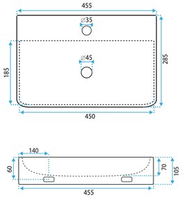 Rea Naomi, umývadlo závesné/na dosku 455x285x105 mm, biela lesklá, REA-U0630