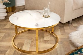 Konferenčný stolík Elegance 60cm mramorový vzhľad biely, zlatý rám