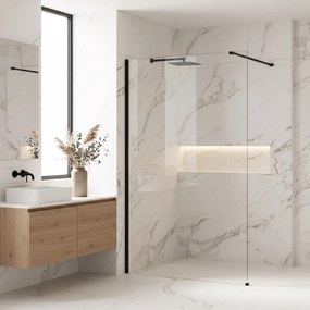 Bezrámová sprchová zástena REA FLEXI BLACK 140 cm, čierna/transparent - bez vaničky