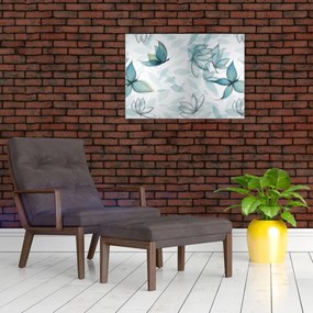 Sklenený obraz - Modré motýliky (70x50 cm)