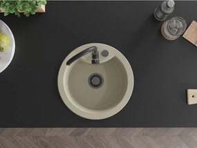 Mexen Diego, granitový drez 488x488x167 mm, 1-komorový, béžová s čiernym sifónom, 6512481000-69-B