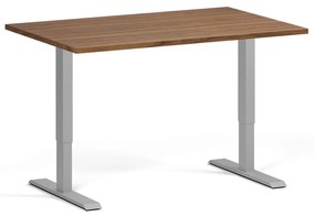 Výškovo nastaviteľný stôl, 120x80 cm, 1 motor, sivá podnož, orech