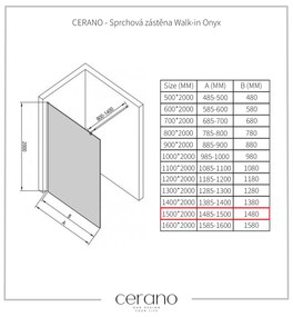 CERANO - Sprchová zástena Walk-in Onyx Ľ/P - guľatá vzpera - čierna matná, ryhované sklo - 150x200 cm, CER-CER-8050BD309