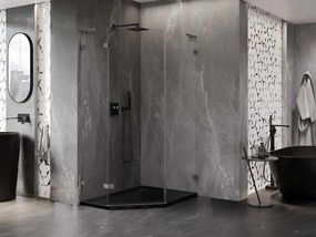 Mexen Lunar, L päťuholníkový sprchový kút naklápací doľava 90 x 100 cm, 8mm číre sklo, grafitový profil, 831L-090L-100P-95-00-L