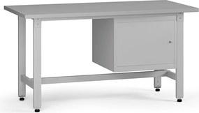 Výškovo nastaviteľný dielenský stôl G5, 1500 x 750 x 800-1000 mm, 1x skrinka, sivá