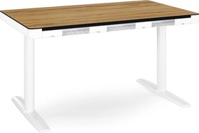 Elektrický písací stôl sit-stand so zásuvkou a bezdrôtovou nabíjačkou Qi biely/zlatý dub, 1200 mm: ELLIS