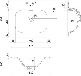 Mexen Vela, umývadlo zapustené do dosky, 51 × 46,5 cm, čierna matná, 25235071