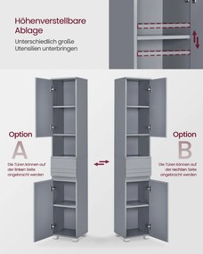 VASAGLE vysoká kúpeľňová skrinka 30 × 30 × 170 cm, v tajomnej sivej farbe