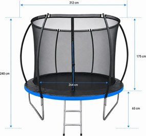 TRENDIE Trampolína s vnútornou sieťou 312 cm modrá + rebrík