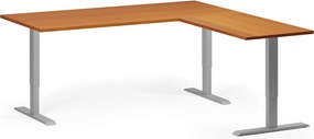 Výškovo nastaviteľný stôl, 180x180 cm, 3 motory, L/P, sivá podnož, čerešňa