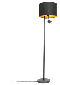 Stojaca lampa čierna so zlatým vnútrom a svetlom na čítanie - Jelena
