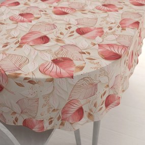 Biante Dekoračný oválny obrus Leona LN-172 Ružovo-vínové listy na režnom 130x160 cm