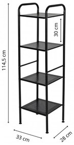 Erga Lexa, kúpeľňový kovový regál so 4 policami 28x33x114,5 cm, čierna matná, ERG-YKA-P.LEXA-4-BLK