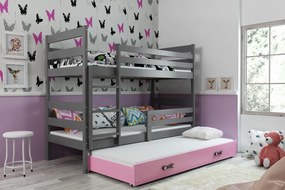 Poschodová posteľ s prístelkou ERIK 3 - 200x90cm Grafitový - Ružový