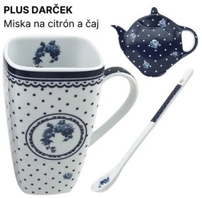 Darčeková sada šálka s lyžičkou "Elegant whit-blue", porcelán, 600 ml