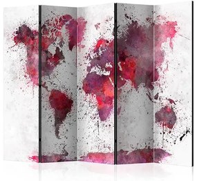 Paraván - World Map: Red Watercolors II [Room Dividers] Veľkosť: 225x172, Verzia: Jednostranný