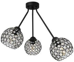 Stropné svietidlo Crystal Trio, 3x čierne krištáľové tienidlo