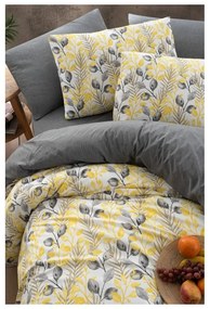 Žlto-sivé 4-dielne predĺžené obliečky na dvojlôžko s plachtou 200x220 cm Leaves – Mila Home