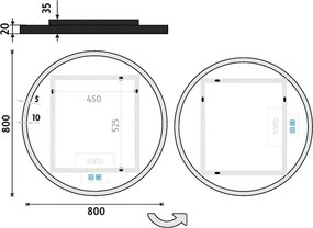 Nimco Čierne okrúhle LED zrkadlo pr. 800 s dvoma dotykovými senzormi - ZPC 28002RVX-90
