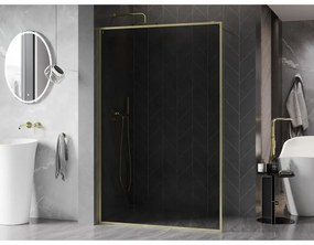 Mexen Kioto-XF, sprchová zástena s rámom 150 x 202 cm, 10mm šedé sklo, zlatý matný profil, 800-150-104-55-40-X