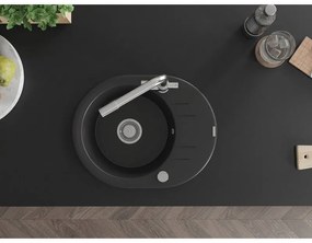 Mexen Kevin, drez granitový 586x458x190 mm, 1-komorový a zlatá Duero batéria, čierna - strieborná metalíza, 6517-77-671600-00
