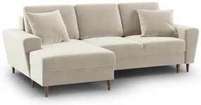 Béžová zamatová rozkladacia/s úložným priestorom rohová pohovka (ľavý roh/s leňoškou) Kyoto – Cosmopolitan Design