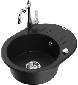 Mexen Kevin, drez granitový 586x458x190 mm, 1-komorový a drezová batéria Carla, čierna, 6517-77-670700-00