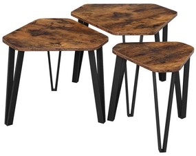 Sada 3 ks odkladacích stolíkov ELDUR, hnedá/čierna