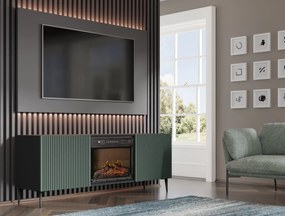 TV skrinka/stolík s elektrickým krbom FPB 2D 170 C Rowanna (čierna + tmavozelená). Akcia -20%. Vlastná spoľahlivá doprava až k Vám domov. 1125094