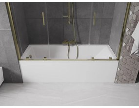 Mexen Velar Duo, vaňová zástena 2-krídlová s posuvnými dverami 190 x 150 cm, 8mm číre sklo, zlatý lesklý profil, 896-190-000-02-50