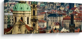 Obraz - Panorama Prahy (s hodinami) (90x30 cm)