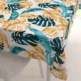 Biante Bavlnený obdĺžnikový obrus Sandra SA-500 Modrozelené a zlaté tropické listy 100x140 cm