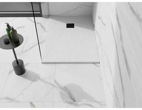 Mexen Stone+, obdĺžniková vanička z minerálneho kompozitu 110 x 80 cm, biela, čierna krytka, 44108011-B