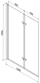 Mexen Castor, 2-krídlová vaňová zástena 100 x 150 cm, 6 mm číre sklo, čierny profil, 892-100-002-70-00