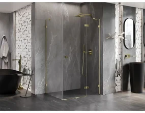 Mexen Lunar, pravostranný výklopný sprchový kút 85 x 70 cm, 8mm číre sklo, zlatý profil, 834-085-070-50-00-P