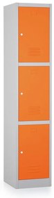 Kovová šatníková skrinka - 3 boxy, 38 x 45 x 185 cm, cylindrický zámok, oranžová - ral 2004